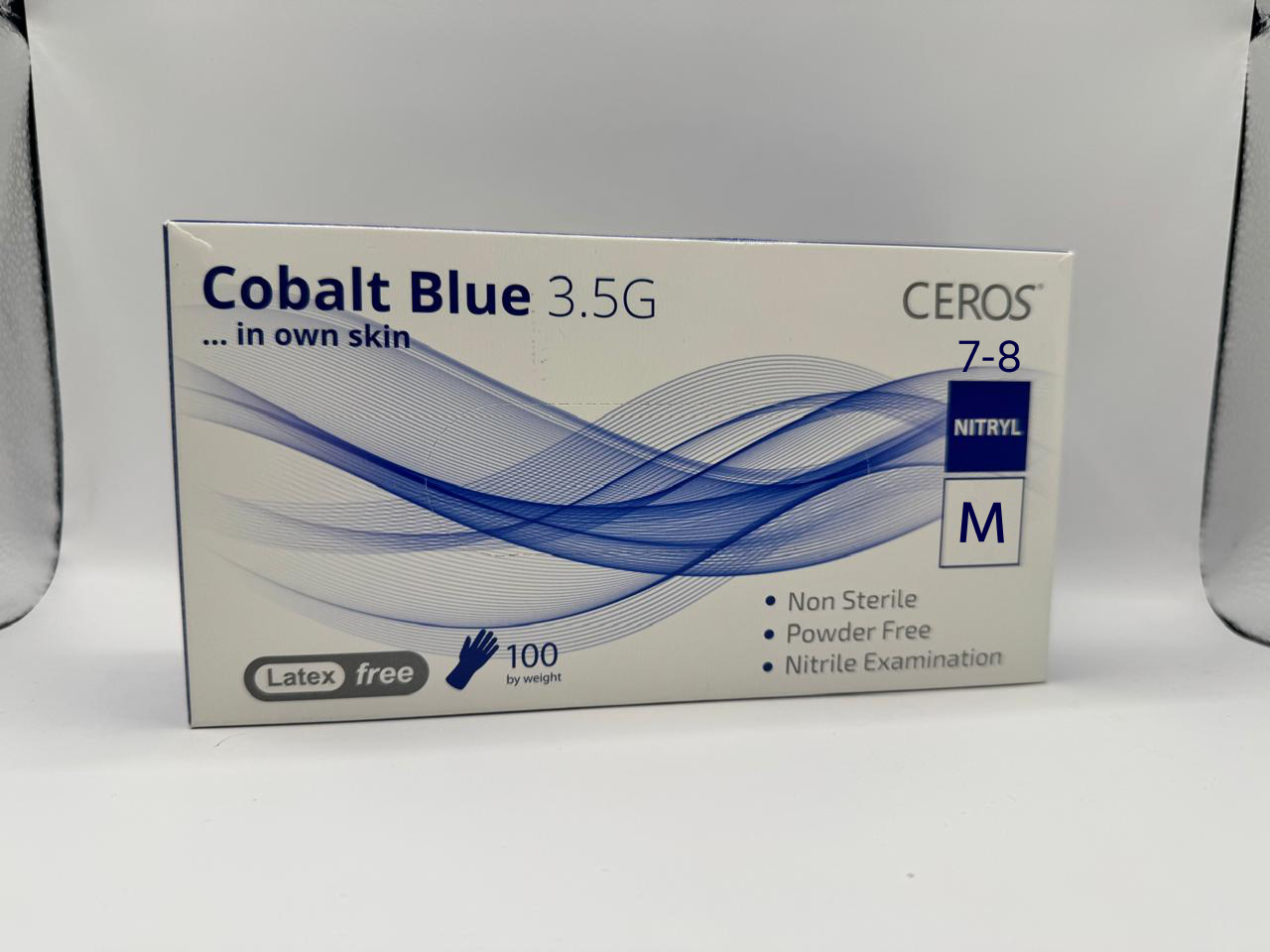 Рукавички нітрилові оглядові нестирильні неприпудрені СEROS Cobalt Blue 3.5 G,розмір M
